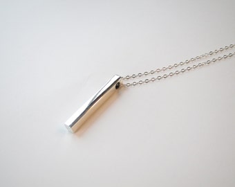 Long Sterling silver 3D Bar Necklace, Long Necklace, Layering Necklace, Simple Necklace, Modern, Contemporary, Vertical Bar, Silver Necklace