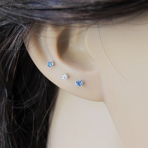 2mm sapphire stud earrings, September birthstone earrings Basic stud earrings Birthday gift Dainty stud earrings blue earrings every jewelry