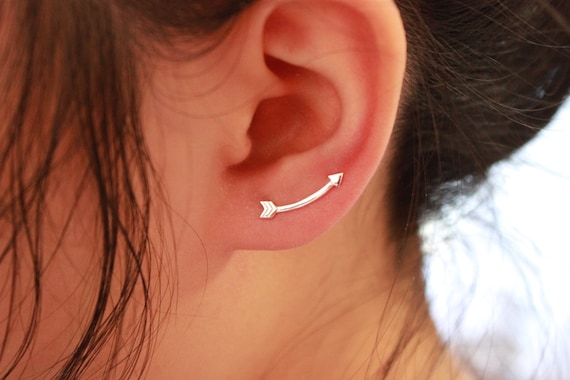 Sterling Silver Arrow Ear Cuff Arrow Ear Climber Ear Jacket Crawler Ear Jackets Sweep Stud Earrings Pin Single Stud Earring Etsy UK