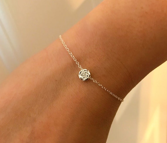 Tiny Rose bracelet, Flower bracelet, Dainty Sterling silver Delicate  bracelet Bridesmaid Gift, Flower Girl Gift Minimalist Simple bracelet