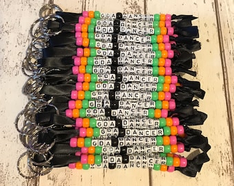 Personalised beaded bag tag or keychain for school bags, PE bags or handbagsetx