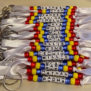 Personalised beaded bag tag or keychain for school bags, PE bags or handbag. Student and teacher present. image 8
