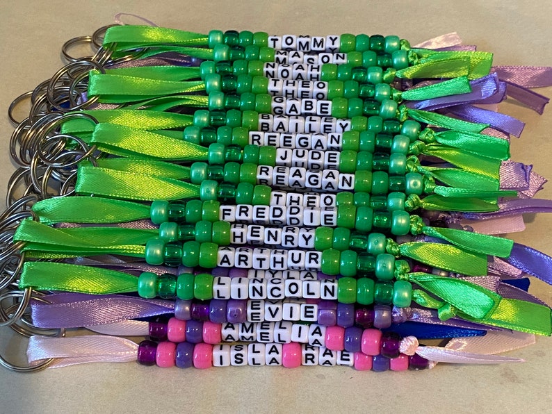 Personalised beaded bag tag or keychain for school bags, PE bags or handbag. Student and teacher present. image 6