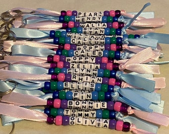 Personalised beaded bag tag or keychain for school bags, PE bags or handbag. Student and teacher presents.