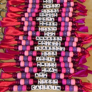 Personalised beaded bag tag or keychain for school bags, PE bags or handbag. Student and teacher present. image 3