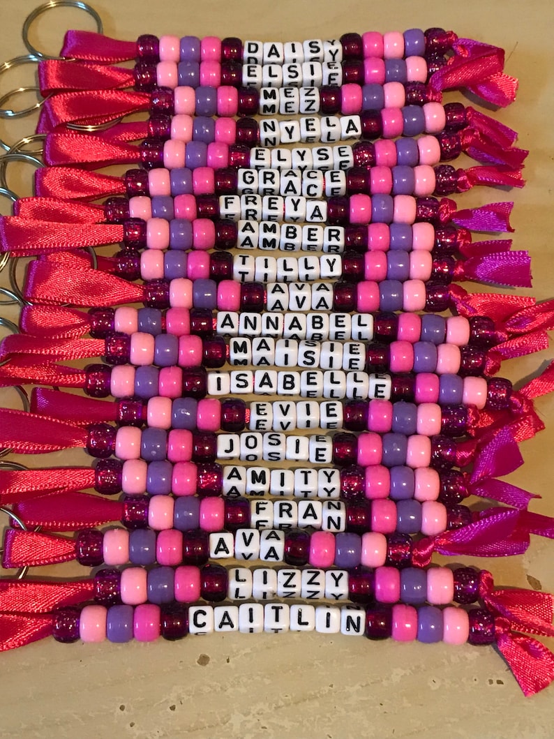 Personalised beaded bag tag or keychain for school bags, PE bags or handbag. Student and teacher present. image 2