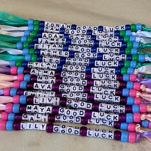 Personalised beaded bag tag or keychain for school bags, PE bags or handbag. Student and teacher present. image 3