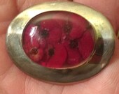 Vintage Sterling Silver Inclusion Real Dried Red Flowers Under Lucite Brooch Pin