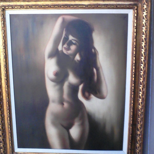 Amazing Vintage Oil on Canvas Nude Woman large painting listed German Artist Helmut Breuninger REDUCED