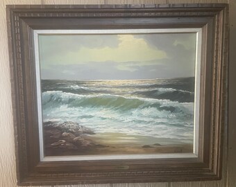 Vintage Listed Artist Signed Otto Waar Ocean Seascape Oil on Canvas Painting