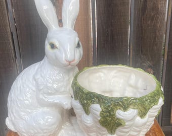 Vintage 1985 Made in Japan Large Fitz and Floyd Easter Bunny Basket Planter
