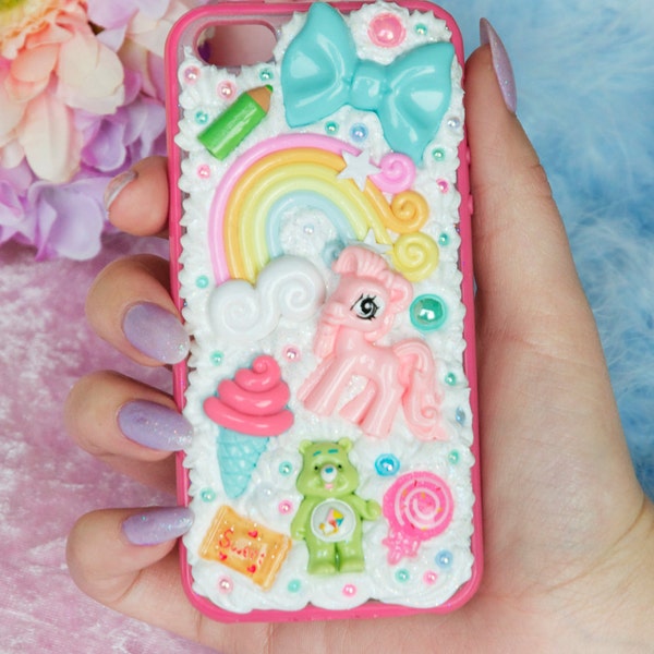 iPhone 5/5s Cute Sassy Kawaii unicorn pastel rainbow Decoden pink bumper phone case