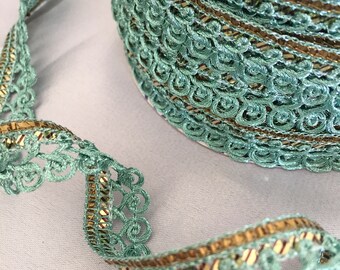 Turquoise and Gold Braided Trim for costumes, Dresses, cushions and craft projects.