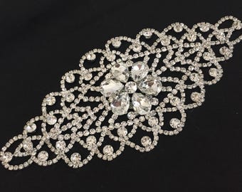 Bridal Applique, Beaded Rhinestone decor for a dress, DIY Wedding, Wedding supplies.