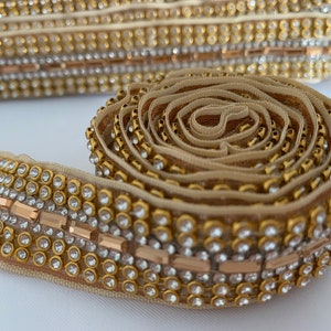Diamonte goud Kralen Trim, bruiloft riem trim, jurk trim, Kostuum trim.