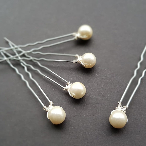 Pearl Hair Pins, Swarovski Ivory Pearls, Brides Wedding Hair Accessory, set of 5 Brides Hair Pins,  Wedding Comb, Prom, gold/silver