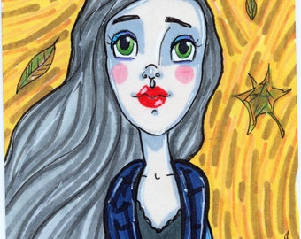 ACEO/Mädchen Kunst/Herbst