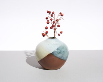 Pottery Craft Teal/Cream Bud Vase California USA