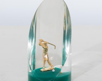 Unique Canada Golfer in Lucite Sculpture Paperweight