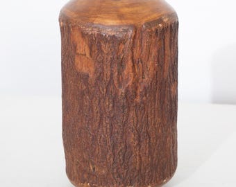 Vintage Real Log Vase, Rustic Wood Decor (10" x 6")