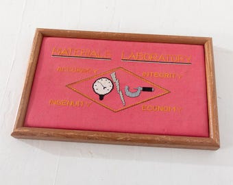 Materials Laboratory Cross Stitch Sign Framed
