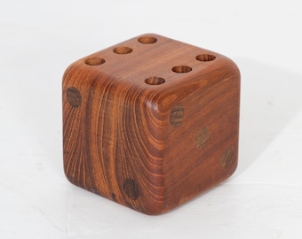 Teak Dice Pen Holder