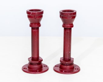 Industrial Pipe Candlestick Holders Painted