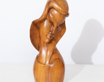 Female Bust 18.25" Mid Century Modern 1950's Monkey Pod Wood Carving