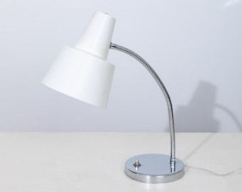 Chrome Gooseneck Desk Lamp with Large White Metal Shade