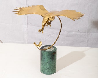 Brass Bijan Eagle Sculpture with Green Marble Base