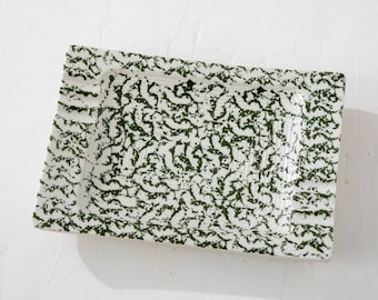 Mid Century Ash Tray Green and White Ceramic