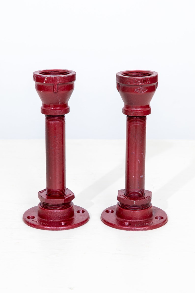 Industrial Pipe Candlestick Holders Painted image 3