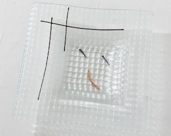 Textured Glass Dish Signed
