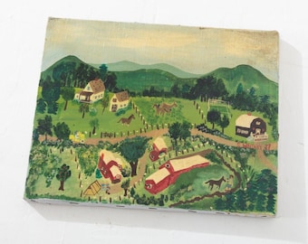 1977 Folk Art Painting on Canvas by Stephanie Whitney 11" x 14"