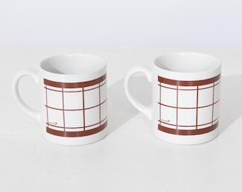 Brown Grid Mugs by MRB Grindley of Stoke England Set of 2