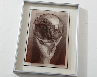 M.C. Escher Print on Glass Lucid Lines 1974 Framed