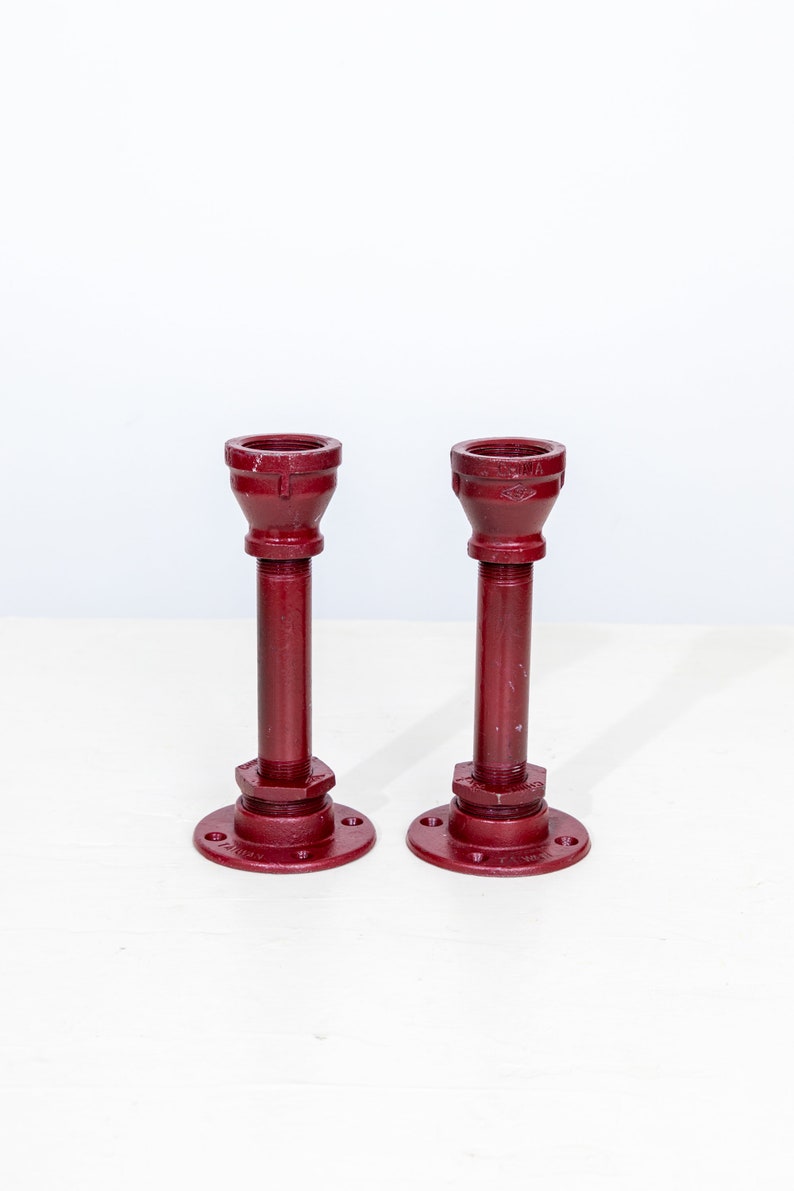 Industrial Pipe Candlestick Holders Painted image 2