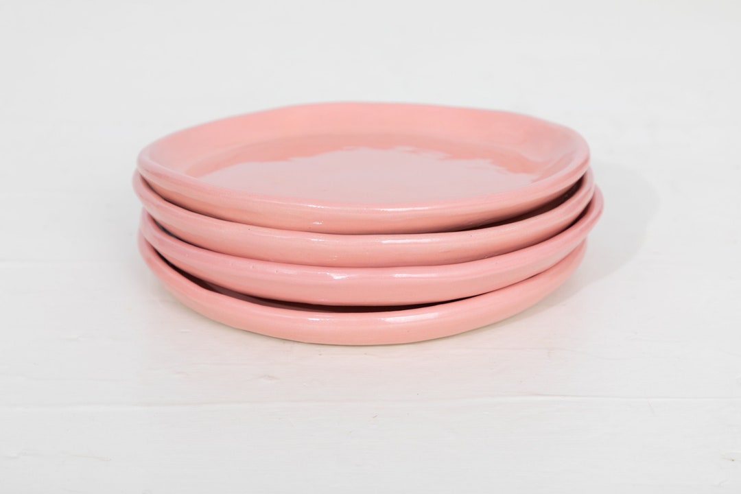 Pink Ceramic Plates 7.5 Set of 4 Hand Made Signed JM Etsy