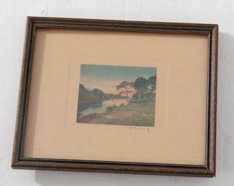 Wallace Nutting Tinted Photograph Framed Signed 9.75" x 7.75"