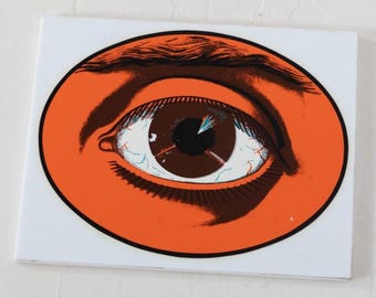 Optometrist Trade Sign Eye Tile Reverse Lithograph on Glass Advertising