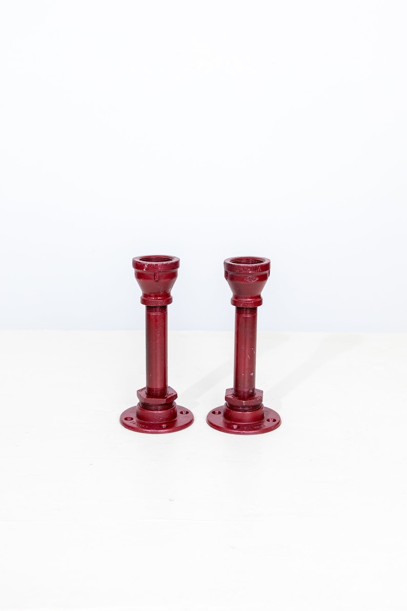 Industrial Pipe Candlestick Holders Painted image 1