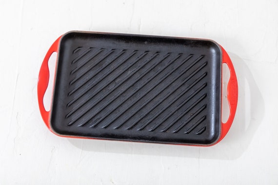 Le Creuset Rectangular Red Enameled Cast Iron Skinny Griddle Grill