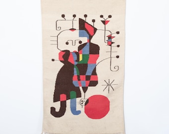 Vintage Joan Miro Style Wool Tapestry 35”x65”