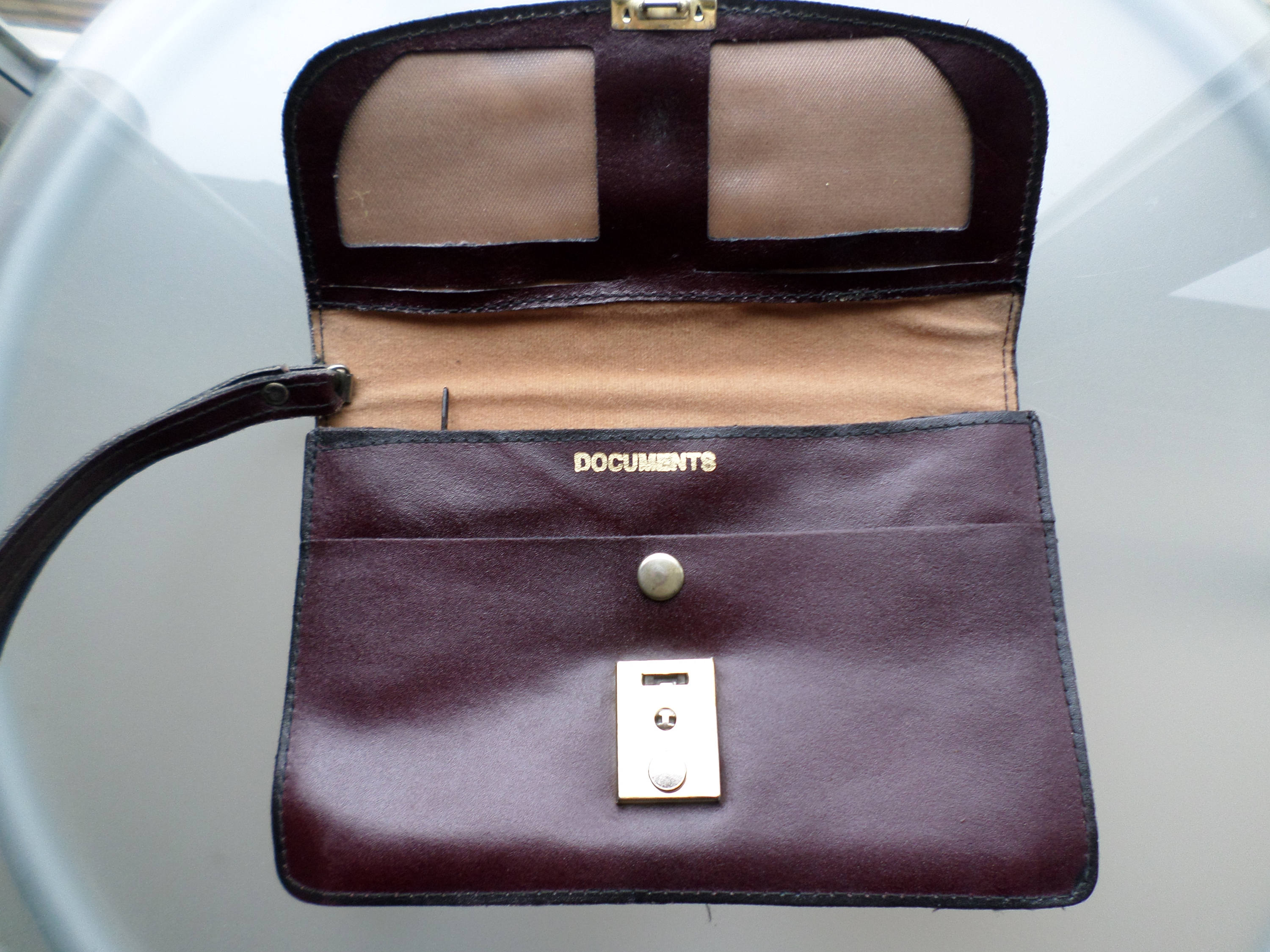 Vintage Document case / wallet Brown leather with wrist strap Etsy
