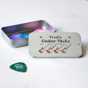 Personalised Guitar Pick Plectrum Tin Holder Gift - Take Your Pick - Pocket Sized Box For Keeping Picks Tidy For Musician Guitarist Him Her