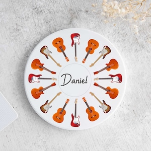 Personalised Guitar Gift - Round Ceramic Coaster Gift Idea For Musician Guitarist Teacher