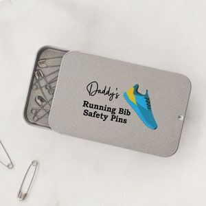 Runners Gift For Him or Her - Personalised Name Running Bib Safety Pins Tin - Gift Idea For Men Or Women Who Run Races Marathons etc