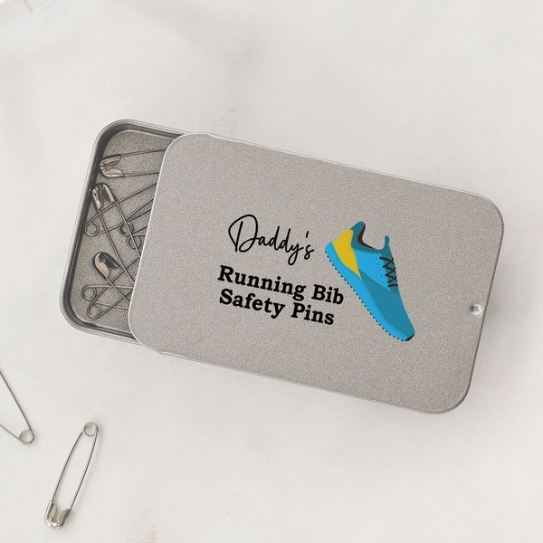 Runners Gift For Him or Her - Personalised Name Running Bib Safety Pins Tin - Gift Idea For Men Or Women Who Run Races Marathons etc