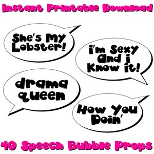 40 Cartoon komische stijl toespraak bubble bumper prop set digitale download direct afdrukbare PDF bruiloft feest Photo Booth superheld