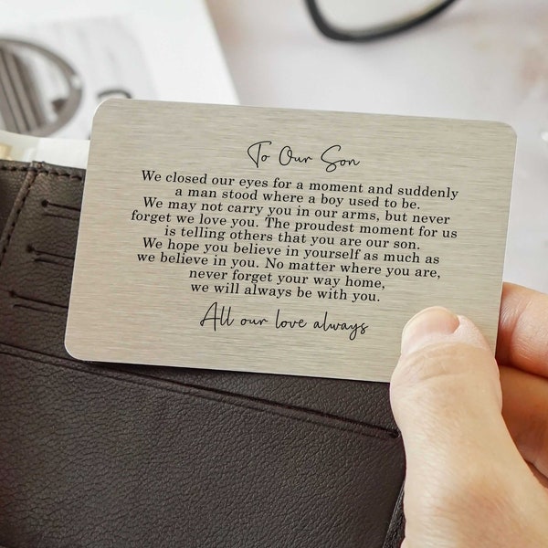 To Our Son Sentimental Poem Metal Wallet Card Gift Idea From Parents Mum & Dad - Keepsake Present - Birthday or Wedding Graduation Uni